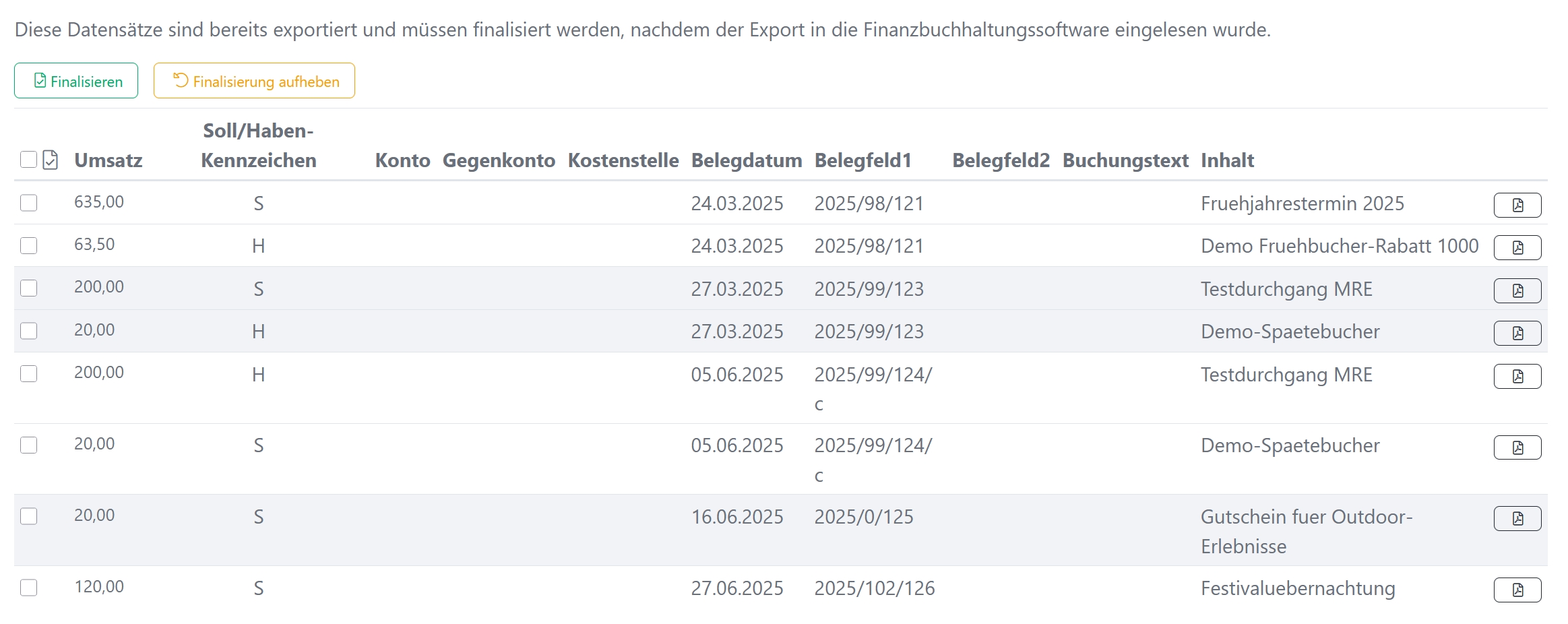 Screenshot DATEV Export Benutzeroberfläche