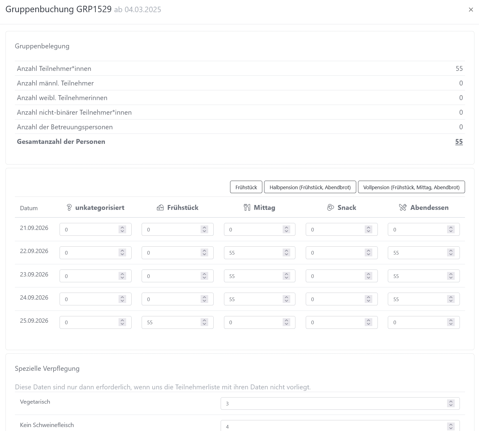 Screenshot Gruppenverpflegung